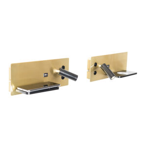 wandlampen Set van 2 zwart met goud incl. LED USB en inductielader Riza Staal Goud Wil jij een moderne uitstraling Shop dan de Deze set gemaakt staal