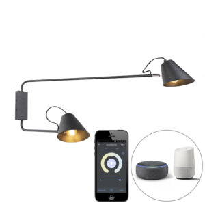 wandlampen Smart wandlamp zwart verstelbaar incl. Wifi A60 Lune Staal Zwart