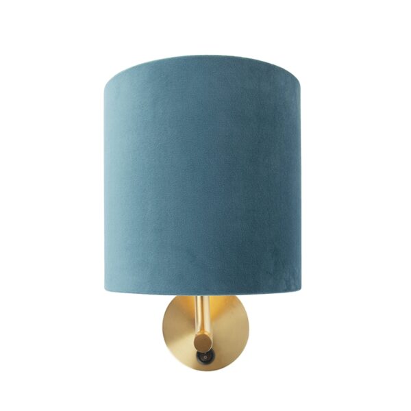 Strakke wandlamp goud met blauwe velours kap - Matt - Afbeelding 2