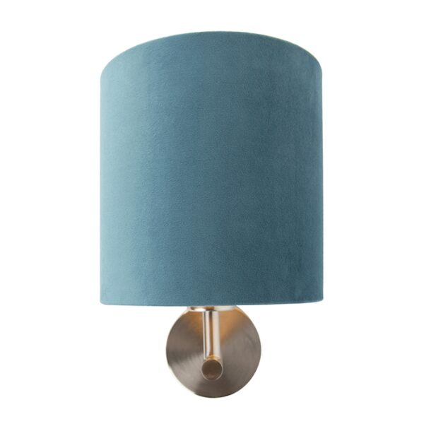 Strakke wandlamp staal met blauwe velours kap - Matt - Afbeelding 2