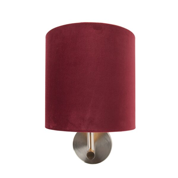 Strakke wandlamp staal met rode velours kap - Matt - Afbeelding 2