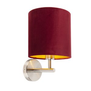 wandlampen Strakke wandlamp staal met rode velours kap Matt MetaalStof Rood go Deze cilindervormige is perfect om je muur een vintage look te geven. Het maakt