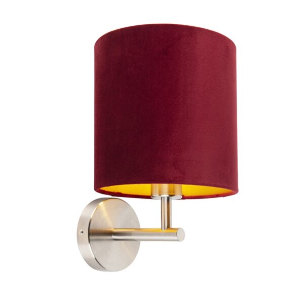 wandlampen Strakke wandlamp staal met rode velours kap Matt MetaalStof Rood go Deze cilindervormige is perfect om je muur een vintage look te geven. Het maakt