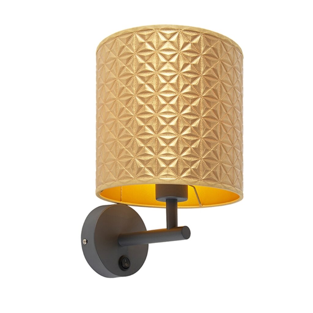 wandlampen Vintage wandlamp donkergrijs met goud triangle kap Matt Staal go Deze cilindervormige is perfect om je muur een vintage look te geven. Het maakt de
