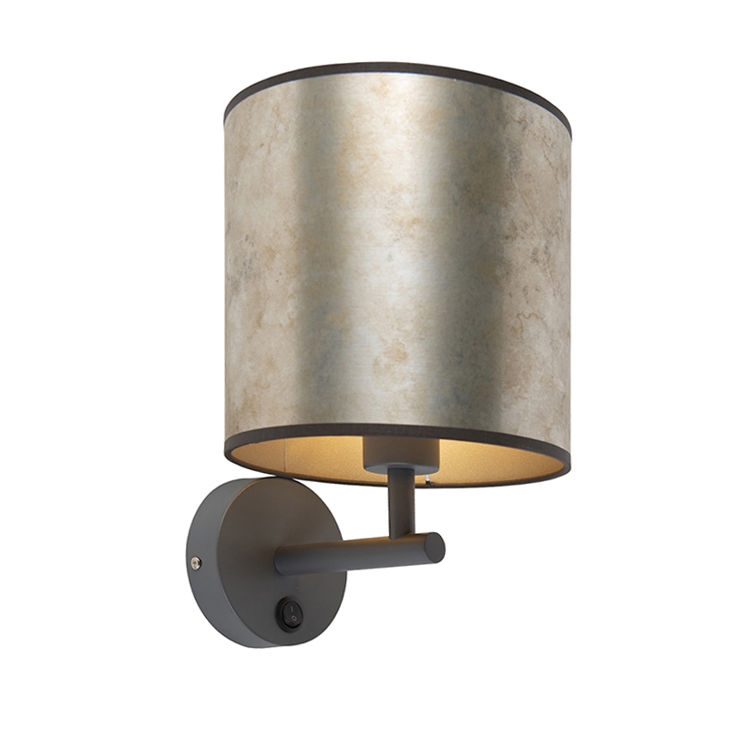 wandlampen Vintage wandlamp donkergrijs met zinken kap Matt KunststofMetaal Taupe go Deze cilindervormige is perfect om je muur een vintage look te geven. Het