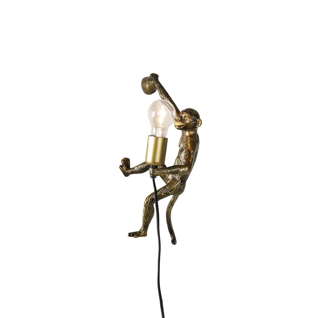 wandlampen Vintage wandlamp goud Animal Monkey Aluminium Fris jouw interieur op met Monkey. Doordat hij gemaakt is van aluminium en afgewerkt in het zwart een