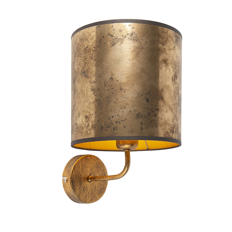 wandlampen Vintage wandlamp goud met brons velours kap Matt MetaalStof Brons go Deze cilindervormige is perfect om je muur een vintage look te geven. Het maakt