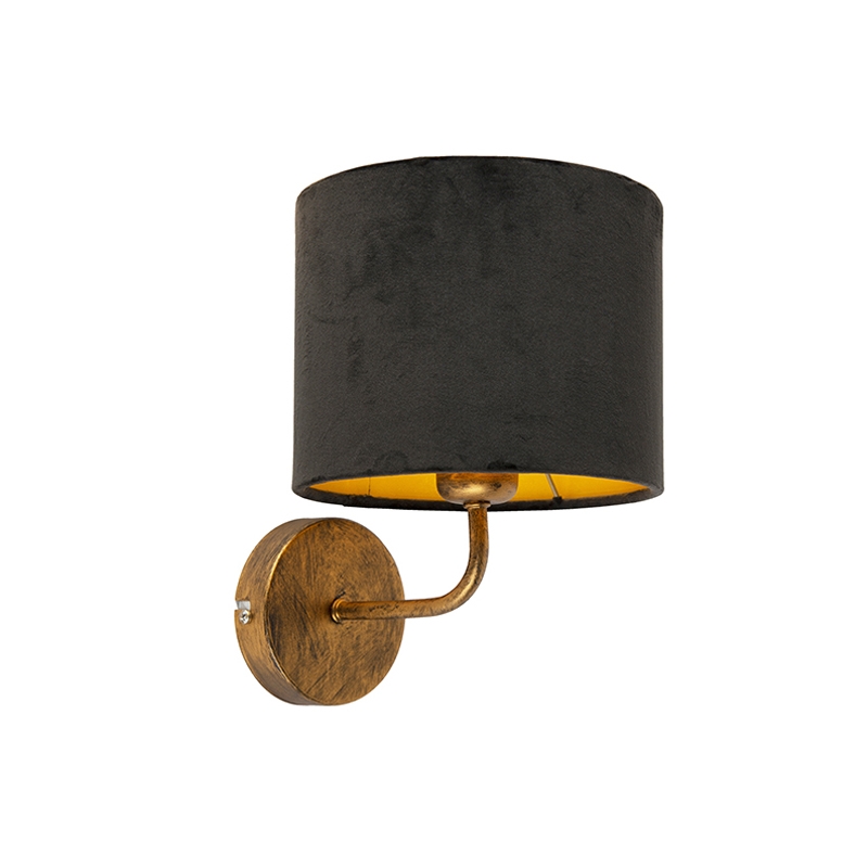 wandlampen Vintage wandlamp goud met zwarte velours kap Matt MetaalStof Zwart go Deze cilindervormige is perfect om je muur een vintage look te geven. Het maakt