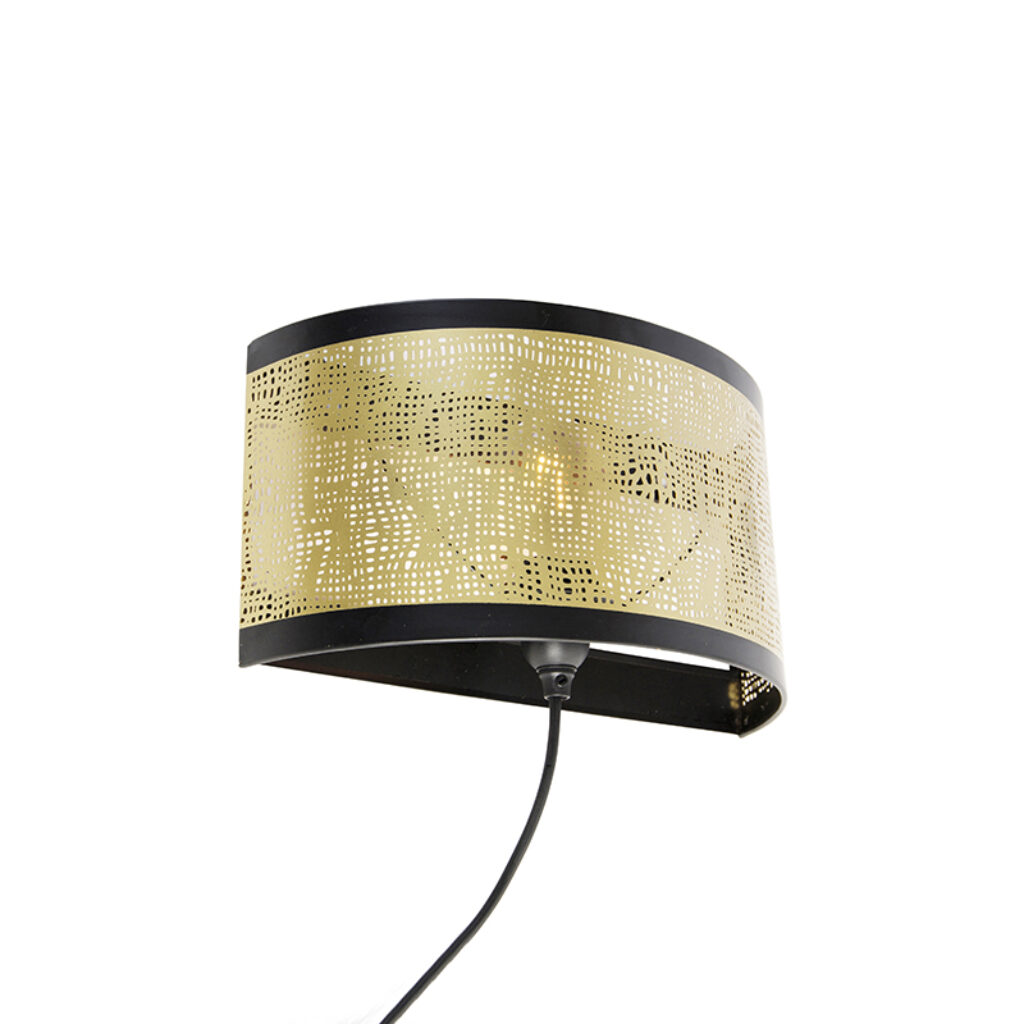 wandlampen Vintage wandlamp zwart met messing 30x17 cm Kayleigh Staal Ga voor een stijlvolle vintage toevoeging in huis onze collectie. Deze is afgewerkt en