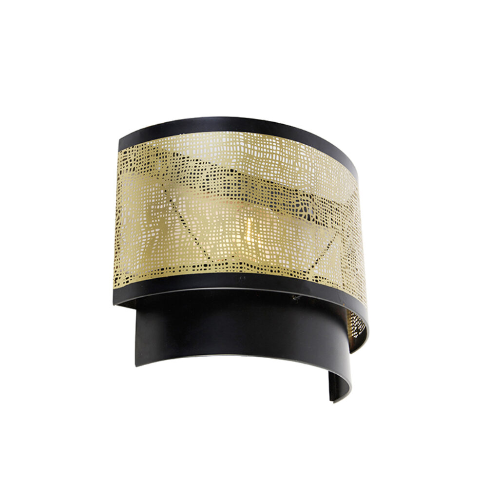 wandlampen Vintage wandlamp zwart met messing 30x25 cm Kayleigh Staal Ga voor een stijlvolle vintage toevoeging in huis onze collectie. Deze is afgewerkt en