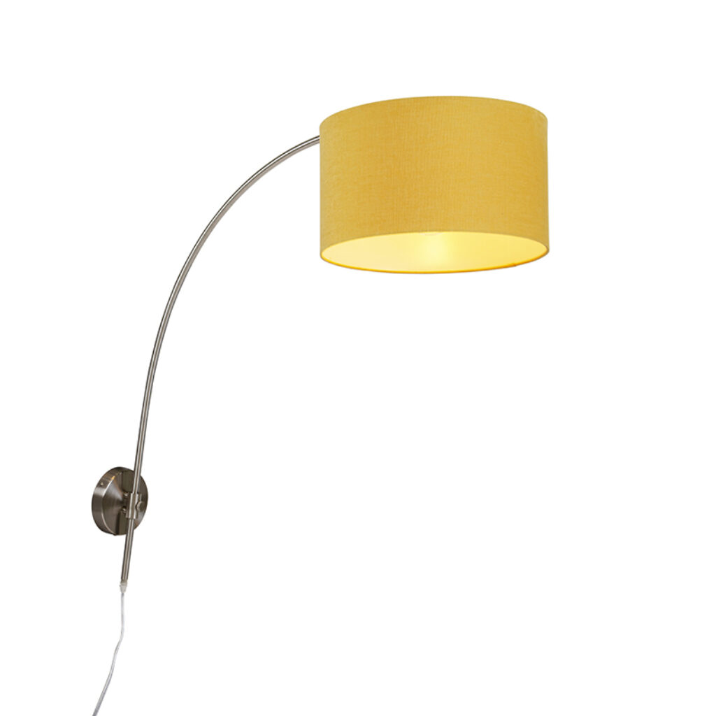 wandlampen Wandbooglamp staal met kap geel verstelbaar MetaalStof Geel Deze moderne wandbooglamp is een echte sfeermaker binnen jouw Het tijdloze booglamp oker