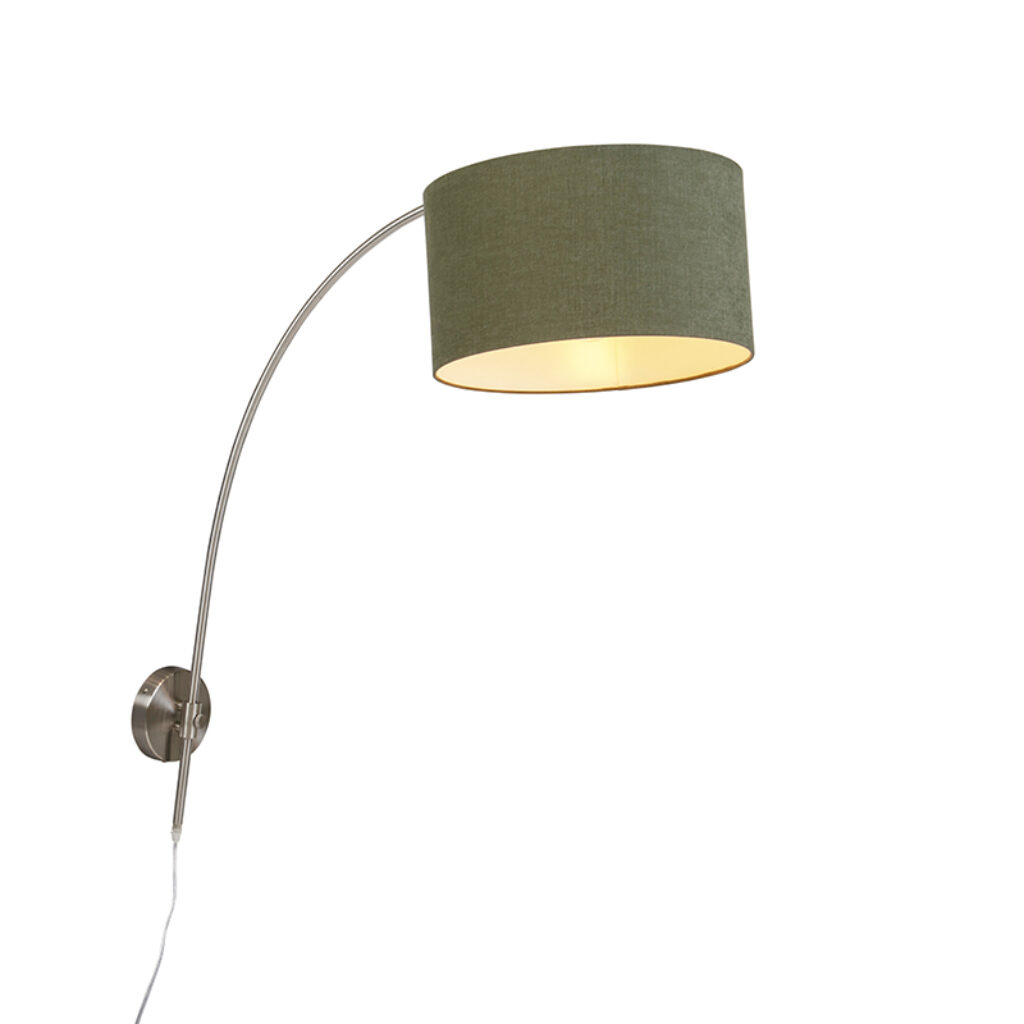 wandlampen Wandbooglamp staal met kap groen verstelbaar MetaalStof Groen Deze moderne wandbooglamp is een echte sfeermaker binnen jouw Het tijdloze booglamp mos