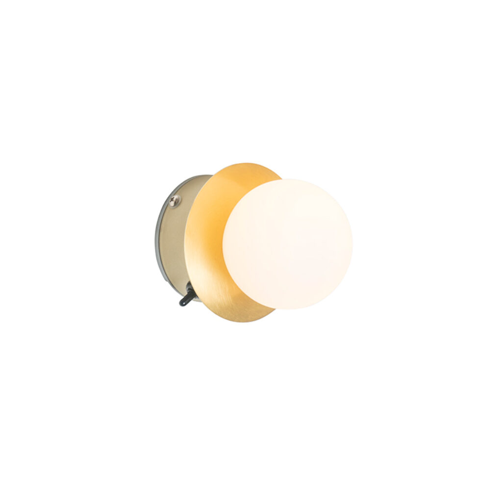 wandlampen Wandlamp goud IP44 met schakelaar Cederic GlasStaal Wat een leuk rond lampje is Subtiel maar toch chique accent in je badkamer. goudkleurige stalen