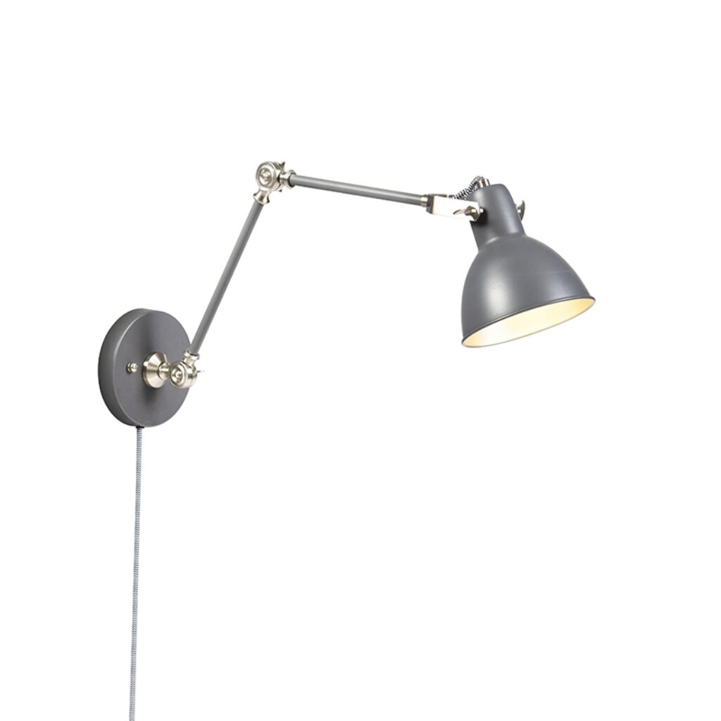 wandlampen wandlamp grijs verstelbaar Dazzle Metaal Grijs Stoere lamp in een prachtige donkergrijze zijdeglans uitvoering. De heeft stoer industrieel ontwerp.