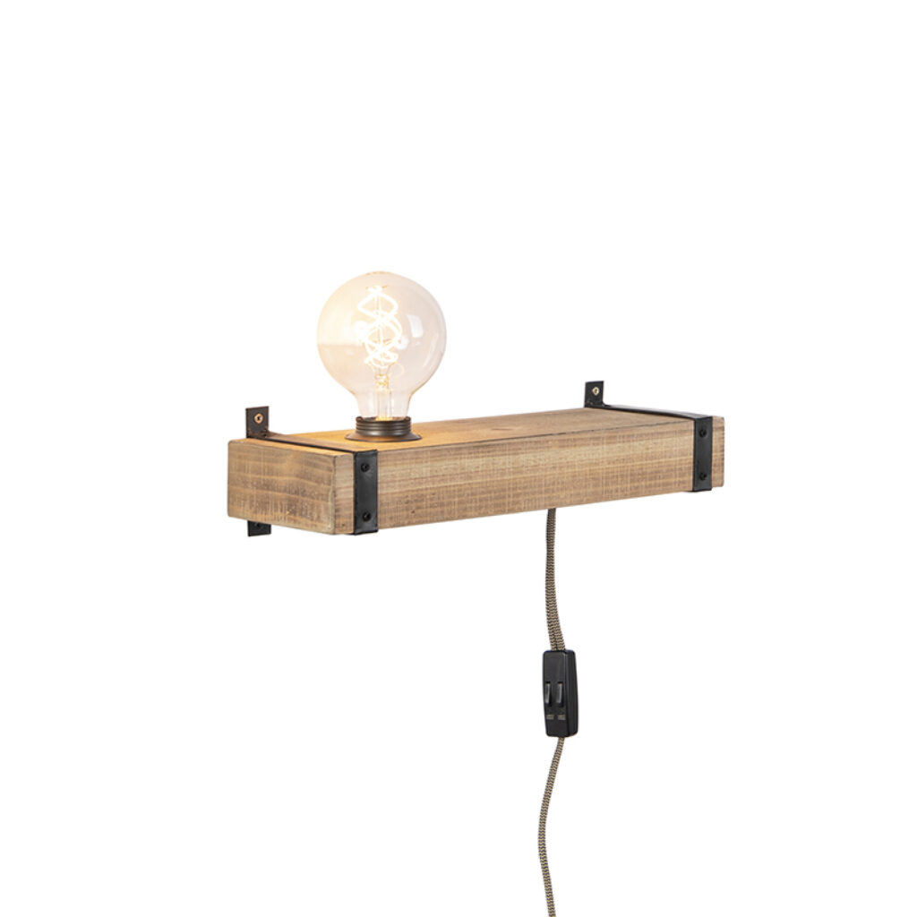 wandlampen wandlamp hout USB Reena HoutStaal Bruin Deze gaat jouw interieur helemaal compleet Door het gebruik van rauwe materialen zoals staal gecombineerd met