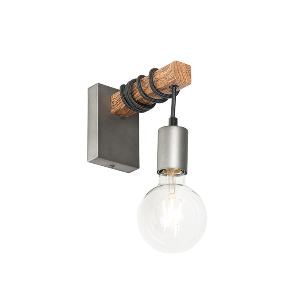 wandlampen wandlamp staal met bruin Gallow Staal Een sfeervol en stoere wandlamp. Dat is Hij combinatie van hout zorgt ervoor dat het een echte lamp is. heeft