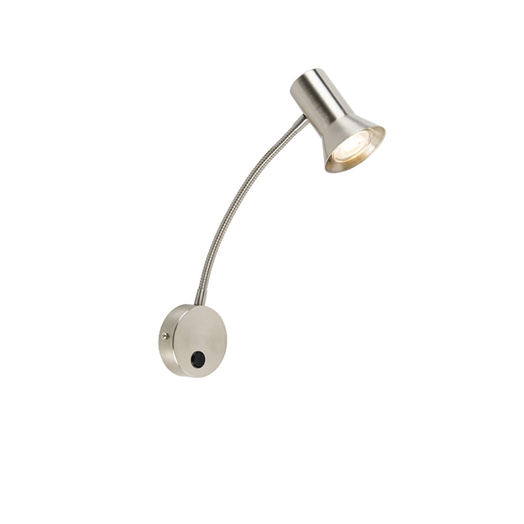 wandlampen Wandlamp staal met flexarm Karin flex Staal Wat een eyecatcher in De wandlamp hoort echt thuis modern interieur. Ook ideaal als nachtlampje.