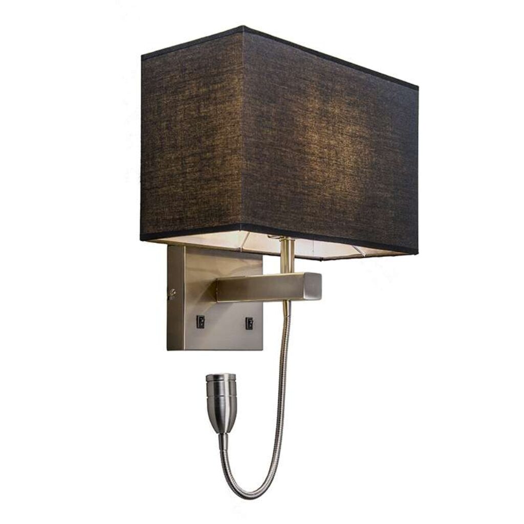 wandlampen Wandlamp staal met zwarte kap en leesarm incl. LED Bergamo MetaalStof Zwart Een sfeervolle tijdloze wandlamp. Deze hoort volledig thuis in jouw
