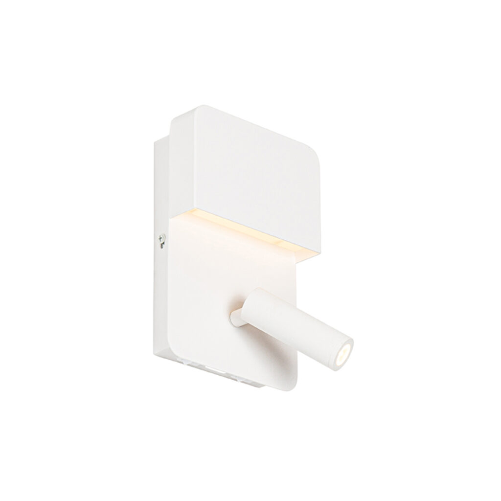 wandlampen Wandlamp wit incl. LED met USB en leeslamp schakelaar Robin Staal Wit Op zoek naar een handig Met heb je altijd voldoende licht om boekje te kunnen
