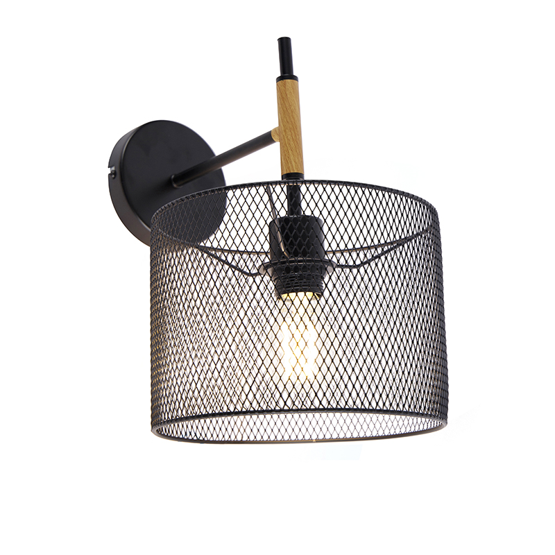 wandlampen wandlamp zwart Drum Mesh Staal Zwart is een lamp die indruk maakt dankzij zijn unieke open design en afwerking. De lampenkap waardoor je mooi