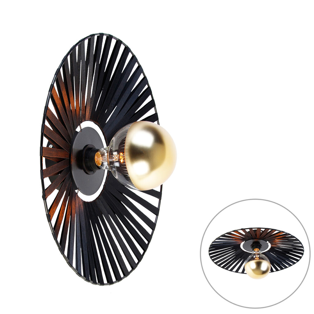wandlampen Wandlamp zwart 46 cm incl. G125 kopspiegel goud dimbaar Leia StofStaal