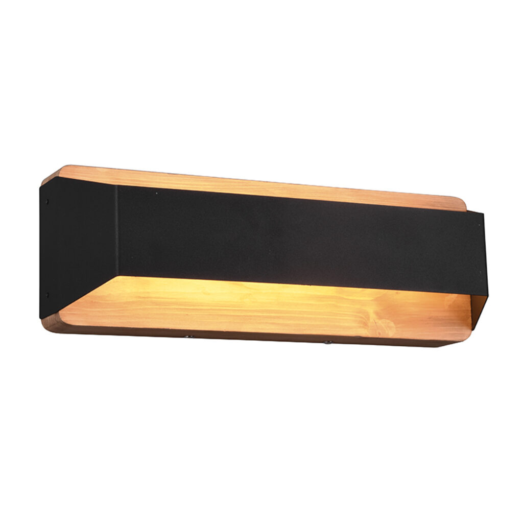wandlampen Wandlamp zwart 35 cm incl. LED dimbaar Tyko StaalHout Zwart