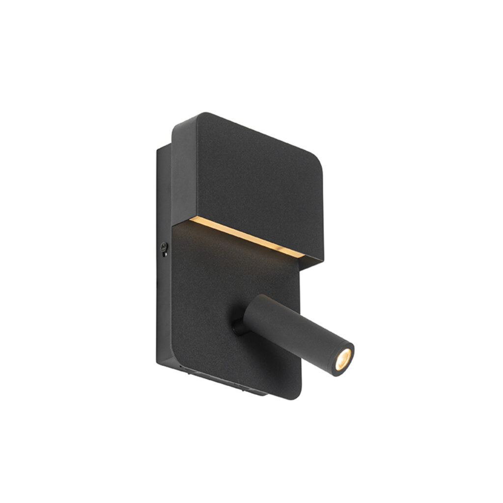 wandlampen Wandlamp zwart incl. LED met USB en leeslamp schakelaar Robin Staal Zwart Op zoek naar een handig Met heb je altijd voldoende licht om boekje te