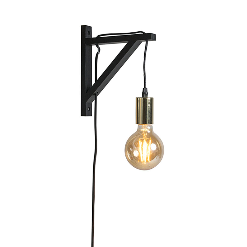 wandlampen Wandlamp zwart met goud Galgje Hout Als je opzoek bent naar een grappig simplistisch en unieke wandlamp dan ben hier aan het juiste adres. heeft open