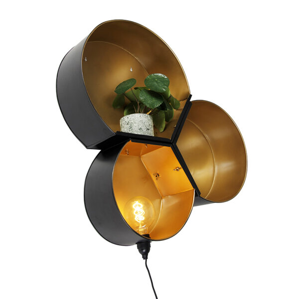 wandlampen wandlamp zwart met goud rond Comb Staal Wandlamp is een echte blikvanger voor in industrieel De en gemaakt van staal. Deze heeft lengte 66 cm diepte