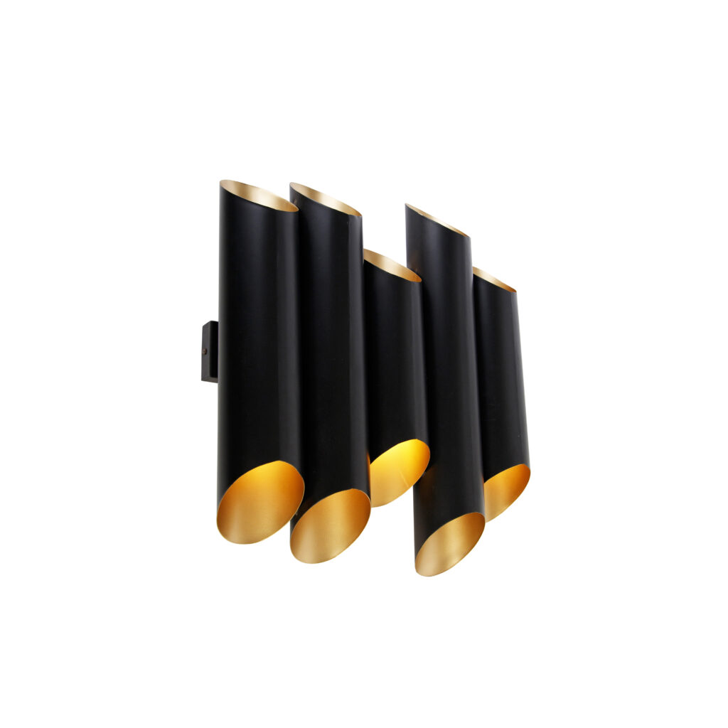 wandlampen Wandlamp zwart met gouden binnenkant Whistle Staal Zwart Een lamp hoeft niet veel ruimte in te nemen om net die ene speciale toevoeging aan je