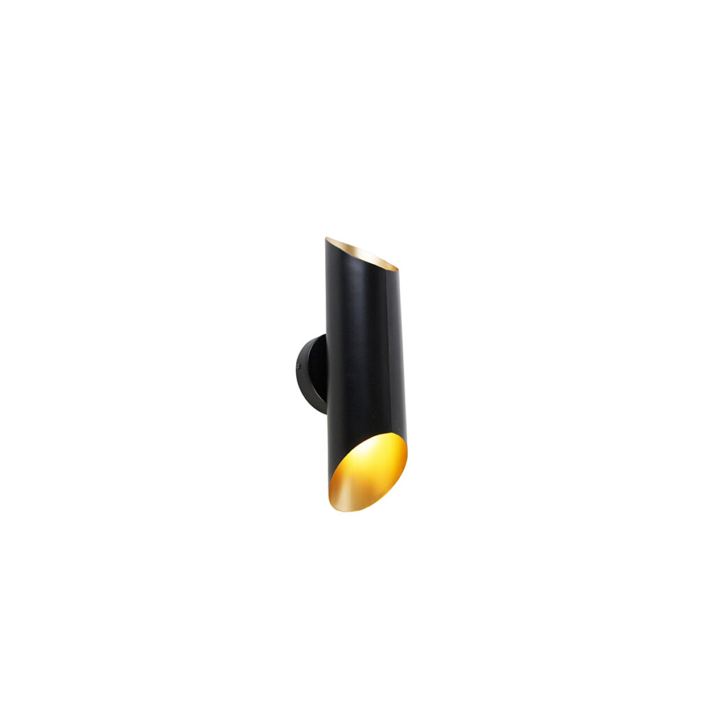 wandlampen Wandlamp zwart met gouden binnenkant Whistle Staal Zwart Een lamp hoeft niet veel ruimte in te nemen om net die ene speciale toevoeging aan je