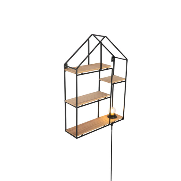 Industriële wandlamp zwart met hout - Hiso Multi - Afbeelding 2