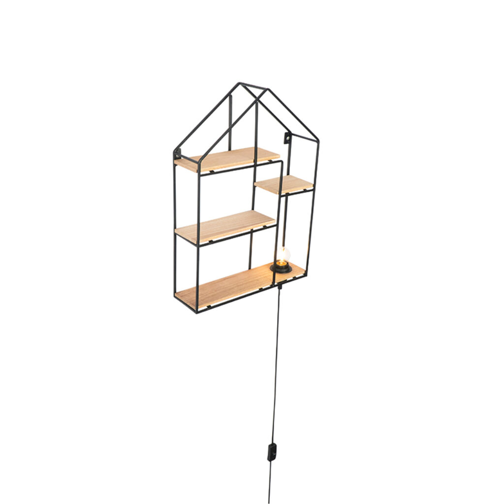 wandlampen wandlamp zwart met hout Hiso Multi StaalHout Zwart Hoe leuk is deze in de vorm van een Het perfecte lamp om leuke accessoires op te zetten zoals