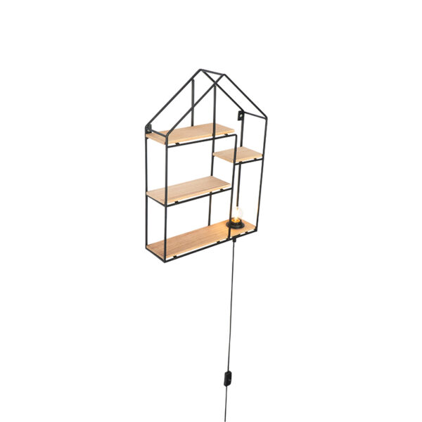 wandlampen wandlamp zwart met hout Hiso Multi StaalHout Zwart Hoe leuk is deze in de vorm van een Het perfecte lamp om leuke accessoires op te zetten zoals