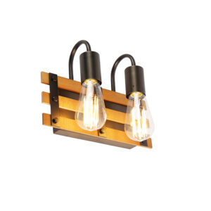 wandlampen wandlamp zwart met hout Paleta Mai HoutStaal Bruin Is de woonstijl helemaal jouw Dan maakt deze Het zwarte details van lamp maken dat echt een stoere