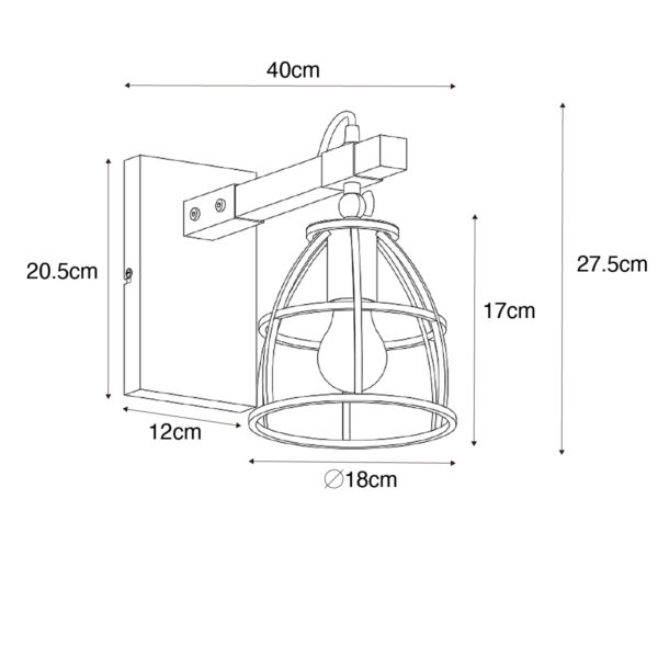 Industriële wandlamp zwart met hout verstelbaar - Arthur - Afbeelding 3