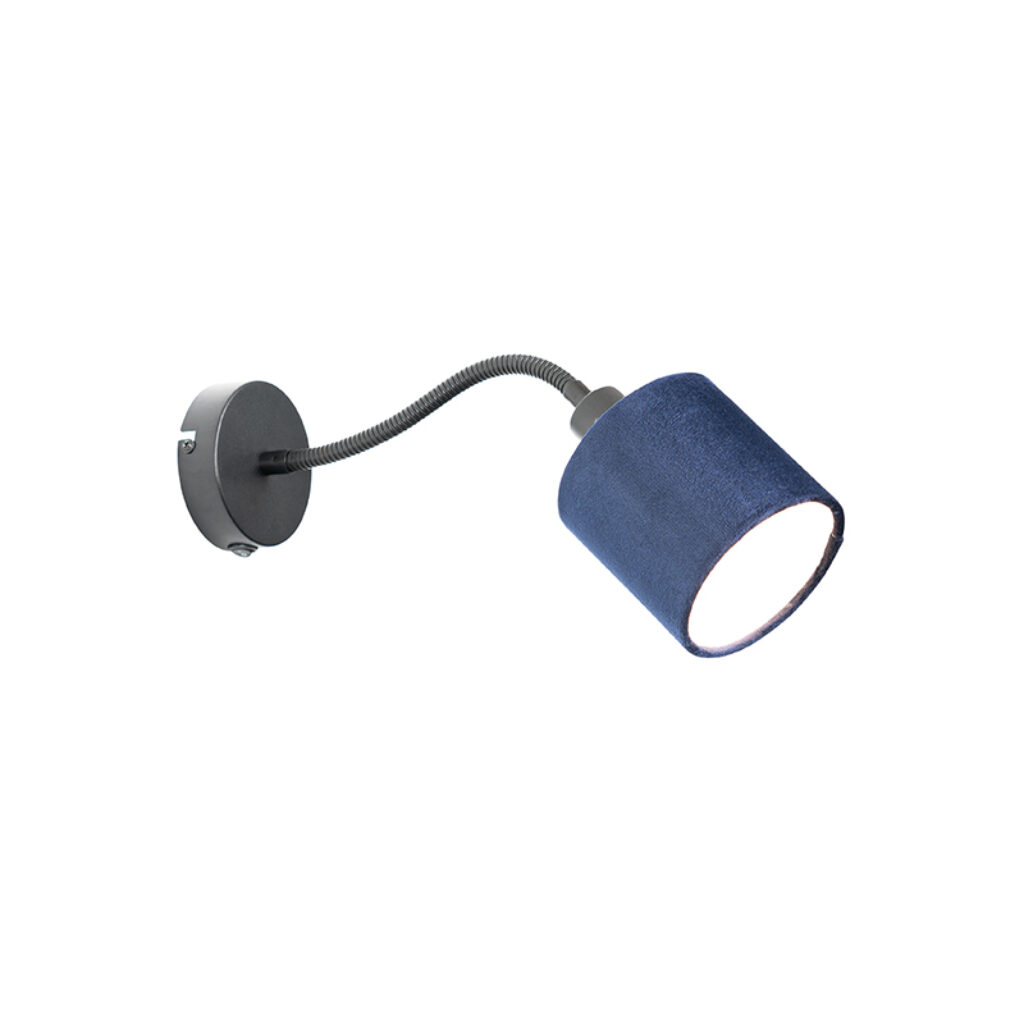 wandlampen Wandlamp zwart met kap blauw schakelaar en flex arm Merwe StofStaal Blauw Wat een stijlvolle wandlamp deze De hoort echt thuis in modern interieur.