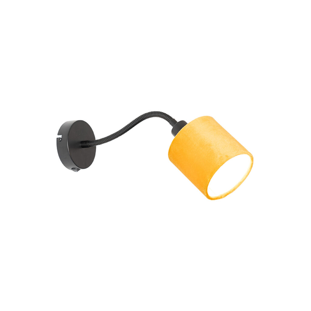 wandlampen Wandlamp zwart met kap geel schakelaar en fex arm Merwe StofStaal Geel Wat een stijlvolle wandlamp deze De hoort echt thuis in modern interieur. Ook