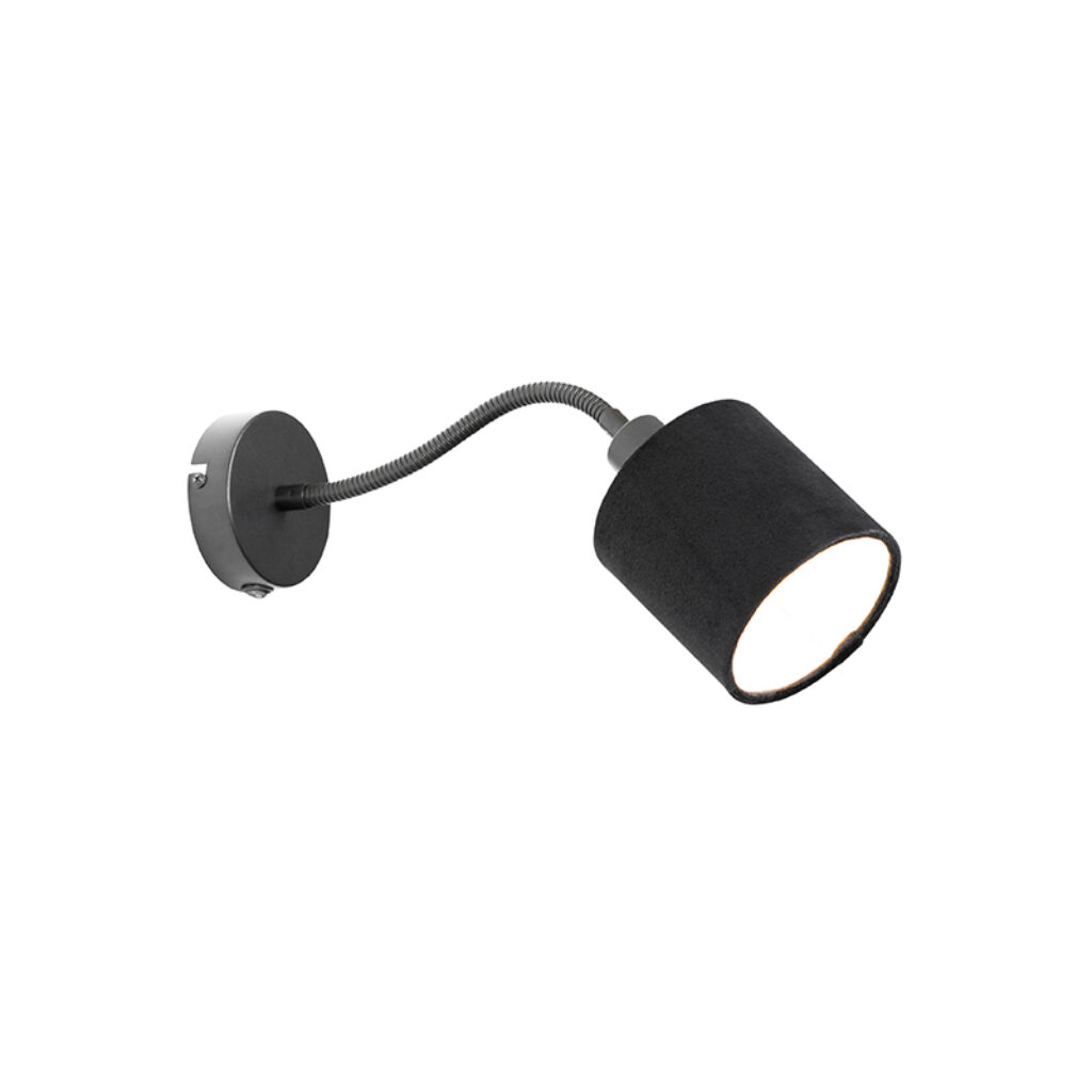 wandlampen Wandlamp zwart met kap schakelaar en flex arm Merwe StofStaal Zwart Wat een stijlvolle wandlamp deze De hoort echt thuis in modern interieur. Ook
