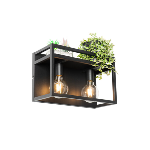Industriële wandlamp zwart met rek 2-lichts - Cage Rack - Afbeelding 2