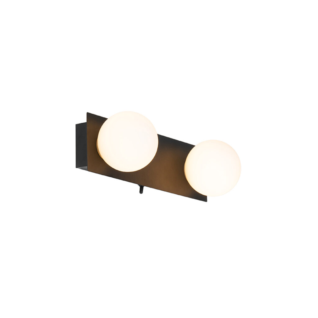 wandlampen Wandlamp zwart 28 cm IP44 met schakelaar Cederic GlasStaal Zwart Wil je een opvallende is zijn zeer geschikt voor de badkamer en echte zwarte stalen