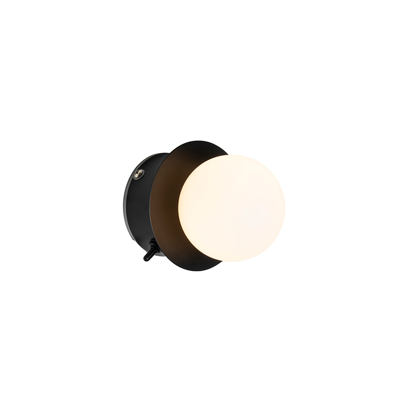 wandlampen Wandlamp zwart IP44 met schakelaar Cederic GlasStaal Zwart Wat een leuk rond lampje is Subtiel maar toch accent in je badkamer. zwarte stalen lamp