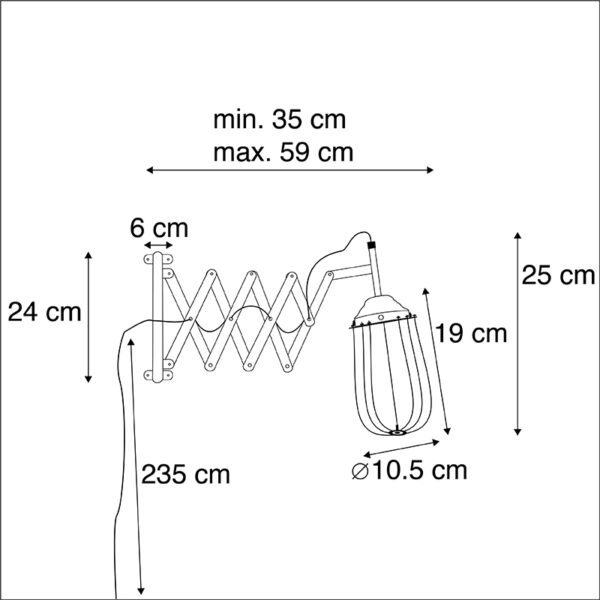 Industriële wandlamp zwart verstelbaar - Scissors Cage - Afbeelding 3