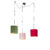 Hanglamp met velours kappen rood, groen en roze – Cava